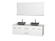 Wyndham Collection Centra 72 inch Double Bathroom Vanity in Matte White White Man Made Stone Countertop Altair Black Granite Sinks and 70 inch Mirror