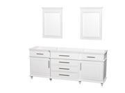 Wyndham Collection Berkeley 80 inch Double Bathroom Vanity in White with No Countertop and No Sinks and 24 inch Mirrors