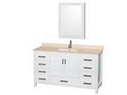 Wyndham Collection Sheffield 60 inch Single Bathroom Vanity in White Ivory Marble Countertop Undermount Square Sink and Medicine Cabinet