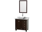 Wyndham Collection Acclaim 36 inch Single Bathroom Vanity in Espresso White Carrera Marble Countertop Pyra White Porcelain Sink and 24 inch Mirror