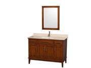 Wyndham Collection Hatton 48 inch Single Bathroom Vanity in Light Chestnut Ivory Marble Countertop Undermount Square Sink and 24 inch Mirror