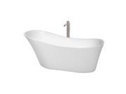 Wyndham Collection Janice 67 inch Freestanding Bathtub in White with Floor Mounted Faucet Drain and Overflow Trim in Brushed Nickel