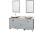 Wyndham Collection Acclaim 72 inch Double Bathroom Vanity in Oyster Gray White Carrera Marble Countertop Arista Ivory Marble Sinks and 24 inch Mirrors