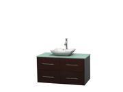 Wyndham Collection Centra 42 inch Single Bathroom Vanity in Espresso Green Glass Countertop Avalon White Carrera Marble Sink and No Mirror