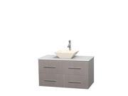 Wyndham Collection Centra 42 inch Single Bathroom Vanity in Gray Oak White Man Made Stone Countertop Pyra Bone Porcelain Sink and No Mirror