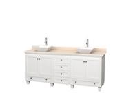 Wyndham Collection Acclaim 80 inch Double Bathroom Vanity in White Ivory Marble Countertop Pyra White Porcelain Sinks and No Mirrors