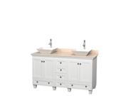 Wyndham Collection Acclaim 60 inch Double Bathroom Vanity in White Ivory Marble Countertop Pyra White Sinks and No Mirrors