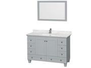 Wyndham Collection Acclaim 48 inch Single Bathroom Vanity in Oyster Gray White Carrera Marble Countertop Undermount Square Sink and 24 inch Mirror
