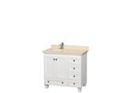 Wyndham Collection Acclaim 36 inch Single Bathroom Vanity in White Ivory Marble Countertop Undermount Square Sink and No Mirror
