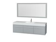 Wyndham Collection Axa 72 inch Single Bathroom Vanity in Dove Gray Acrylic Resin Countertop Integrated Sink and 70 inch Mirror