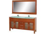 Wyndham Collection Daytona 63 inch Double Bathroom Vanity in Cherry Green Glass Countertop Green Integral Sinks and 63 inch Mirror
