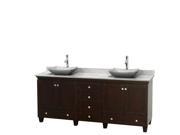 Wyndham Collection Acclaim 80 inch Double Bathroom Vanity in Espresso White Carrera Marble Countertop Avalon White Carrera Marble Sinks and No Mirrors
