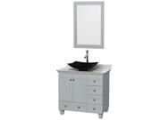 Wyndham Collection Acclaim 36 inch Single Bathroom Vanity in Oyster Gray White Carrera Marble Countertop Arista Black Granite Sink and 24 inch Mirror