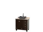 Wyndham Collection Acclaim 36 inch Single Bathroom Vanity in Espresso Ivory Marble Countertop Altair Black Granite Sink and No Mirror