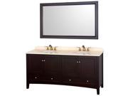 Wyndham Collection Audrey 72 inch Double Bathroom Vanity in Espresso Ivory Marble Countertop White Porcelain Undermount Sinks and 60 inch Mirror