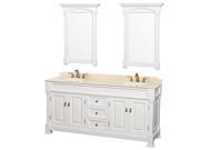 Wyndham Collection Andover 72 inch Double Bathroom Vanity in White Ivory Marble Countertop Undermount Oval Sinks and 28 inch Mirrors