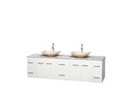 Wyndham Collection Centra 80 inch Double Bathroom Vanity in Matte White White Carrera Marble Countertop Arista Ivory Marble Sinks and No Mirror