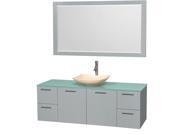 Wyndham Collection Amare 60 inch Single Bathroom Vanity in Dove Gray Green Glass Countertop Arista Ivory Marble Sink and 58 inch Mirror