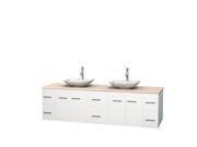 Wyndham Collection Centra 80 inch Double Bathroom Vanity in Matte White Ivory Marble Countertop Arista White Carrera Marble Sinks and No Mirror