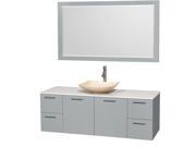 Wyndham Collection Amare 60 inch Single Bathroom Vanity in Dove Gray White Man Made Stone Countertop Arista Ivory Marble Sink and 58 inch Mirror