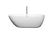 Wyndham Collection Melissa 65 inch Freestanding Bathtub in White with Floor Mounted Faucet Drain and Overflow Trim in Brushed Nickel