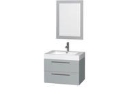 Wyndham Collection Amare 30 inch Single Bathroom Vanity in Dove Gray Acrylic Resin Countertop Integrated Sink and 24 inch Mirror