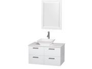 Wyndham Collection Amare 36 inch Single Bathroom Vanity in Glossy White White Man Made Stone Countertop Pyra White Sink and 24 inch Mirror