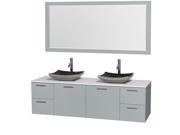 Wyndham Collection Amare 72 inch Double Bathroom Vanity in Dove Gray White Man Made Stone Countertop Altair Black Granite Sinks and 70 inch Mirror