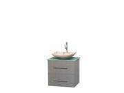 Wyndham Collection Centra 24 inch Single Bathroom Vanity in Gray Oak Green Glass Countertop Arista Ivory Marble Sink and No Mirror