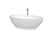 Wyndham Collection Helen 70 inch Freestanding Bathtub in White with Floor Mounted Faucet Drain and Overflow Trim in Polished Chrome