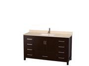 Wyndham Collection Sheffield 60 inch Single Bathroom Vanity in Espresso Ivory Marble Countertop Undermount Square Sink and No Mirror