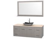 Wyndham Collection Centra 60 inch Single Bathroom Vanity in Gray Oak Ivory Marble Countertop Altair Black Granite Sink and 58 inch Mirror