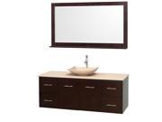 Wyndham Collection Centra 60 inch Single Bathroom Vanity in Espresso Ivory Marble Countertop Arista Ivory Marble Sink and 58 inch Mirror