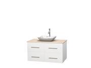 Wyndham Collection Centra 42 inch Single Bathroom Vanity in Matte White Ivory Marble Countertop Avalon White Carrera Marble Sink and No Mirror