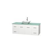 Wyndham Collection Centra 60 inch Single Bathroom Vanity in Matte White Green Glass Countertop Pyra White Porcelain Sink and No Mirror
