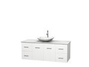 Wyndham Collection Centra 60 inch Single Bathroom Vanity in Matte White White Carrera Marble Countertop Arista White Carrera Marble Sink and No Mirror