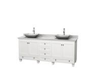 Wyndham Collection Acclaim 80 inch Double Bathroom Vanity in White White Carrera Marble Countertop Avalon White Carrera Marble Sinks and No Mirrors