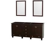 Wyndham Collection Acclaim 72 inch Double Bathroom Vanity in Espresso No Countertop No Sinks and 24 inch Mirrors