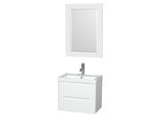 Wyndham Collection Murano 24 inch Single Bathroom Vanity in Glossy White Acrylic Resin Countertop Integrated Sink and 24 inch Mirror