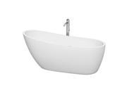 Wyndham Collection Florence 68 inch Freestanding Bathtub in White with Floor Mounted Faucet Drain and Overflow Trim in Polished Chrome