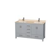 Wyndham Collection Sheffield 60 inch Double Bathroom Vanity in Gray Ivory Marble Countertop Undermount Square Sinks and No Mirror