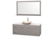 Wyndham Collection Centra 60 inch Single Bathroom Vanity in Gray Oak White Carrera Marble Countertop Arista Ivory Marble Sink and 58 inch Mirror