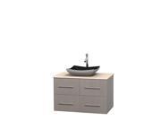 Wyndham Collection Centra 36 inch Single Bathroom Vanity in Gray Oak Ivory Marble Countertop Altair Black Granite Sink and No Mirror