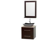 Wyndham Collection Centra 24 inch Single Bathroom Vanity in Espresso Ivory Marble Countertop Altair Black Granite Sink and 24 inch Mirror