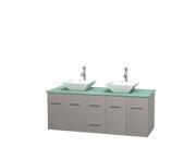 Wyndham Collection Centra 60 inch Double Bathroom Vanity in Gray Oak Green Glass Countertop Pyra White Porcelain Sinks and No Mirror