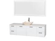 Wyndham Collection Amare 72 inch Single Bathroom Vanity in Glossy White White Man Made Stone Countertop Avalon Ivory Marble Sink and 70 inch Mirror