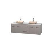Wyndham Collection Centra 72 inch Double Bathroom Vanity in Gray Oak White Man Made Stone Countertop Avalon Ivory Marble Sinks and No Mirror