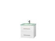 Wyndham Collection Centra 24 inch Single Bathroom Vanity in Matte White Green Glass Countertop Undermount Square Sink and No Mirror