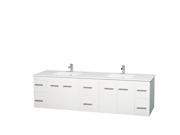 Wyndham Collection Centra 80 inch Double Bathroom Vanity in Matte White White Man Made Stone Countertop Undermount Square Sinks and No Mirror