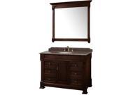 Wyndham Collection Andover 48 inch Single Bathroom Vanity in Dark Cherry Imperial Brown Granite Countertop Undermount Oval Sink and 44 inch Mirror